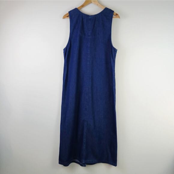 VTG White Stag SZ M 8/10 Embroidered Denim Button Front Tank Maxi Dress Pockets - Picture 5 of 6